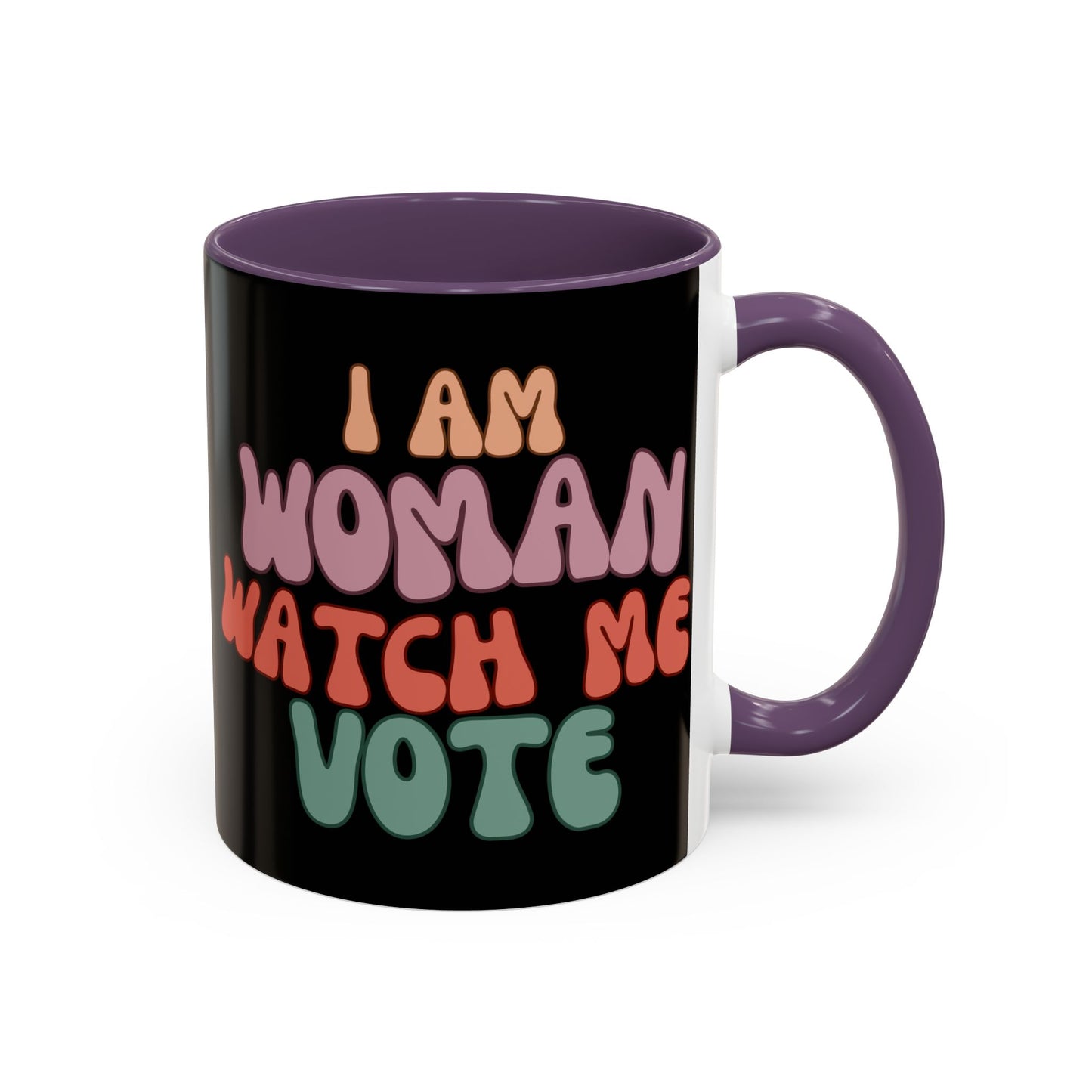 I Am Woman Watch Me Vote Black Accent Mug by theGreenDragonTavern.shop