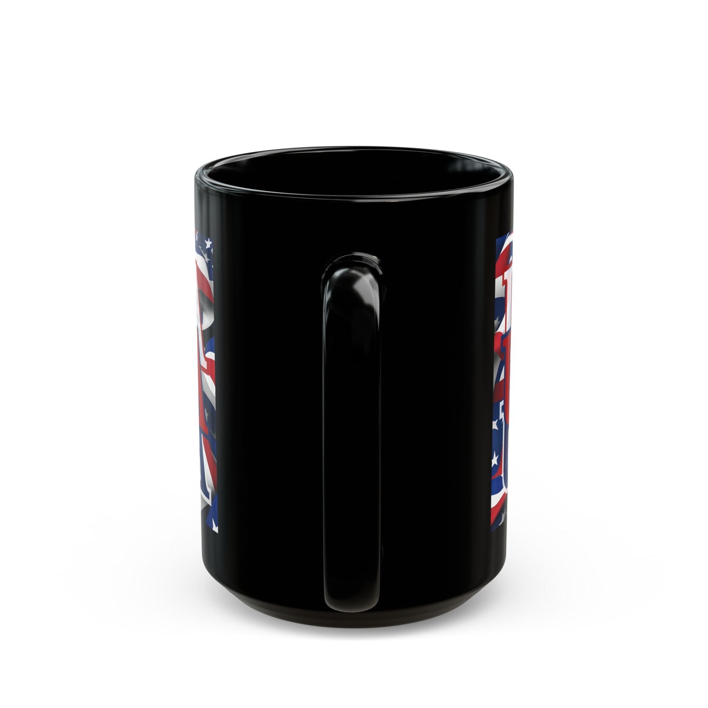 USA Red font Center Patriot Black Mug by theGreenDragonTavern.shop