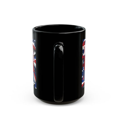 USA Red font Center Patriot Black Mug by theGreenDragonTavern.shop