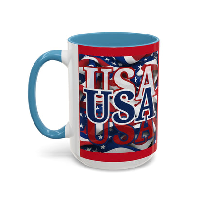 USA Blue font Center Patriot Red Accent Mug by theGreenDragonTavern.shop