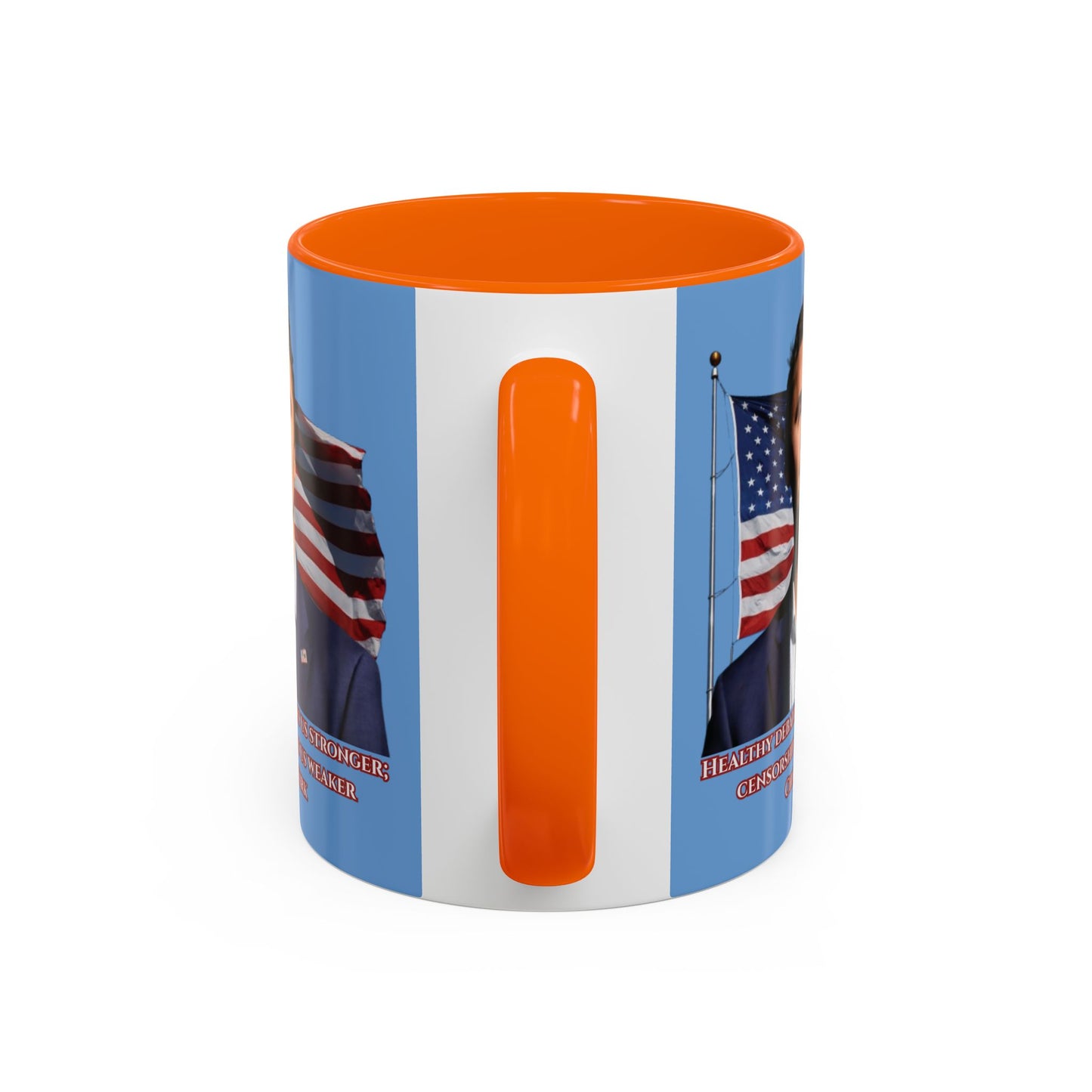 Charlie Kirk, Healthy Debate Light Blue Accent Mug by theGreenDragonTavern.shop