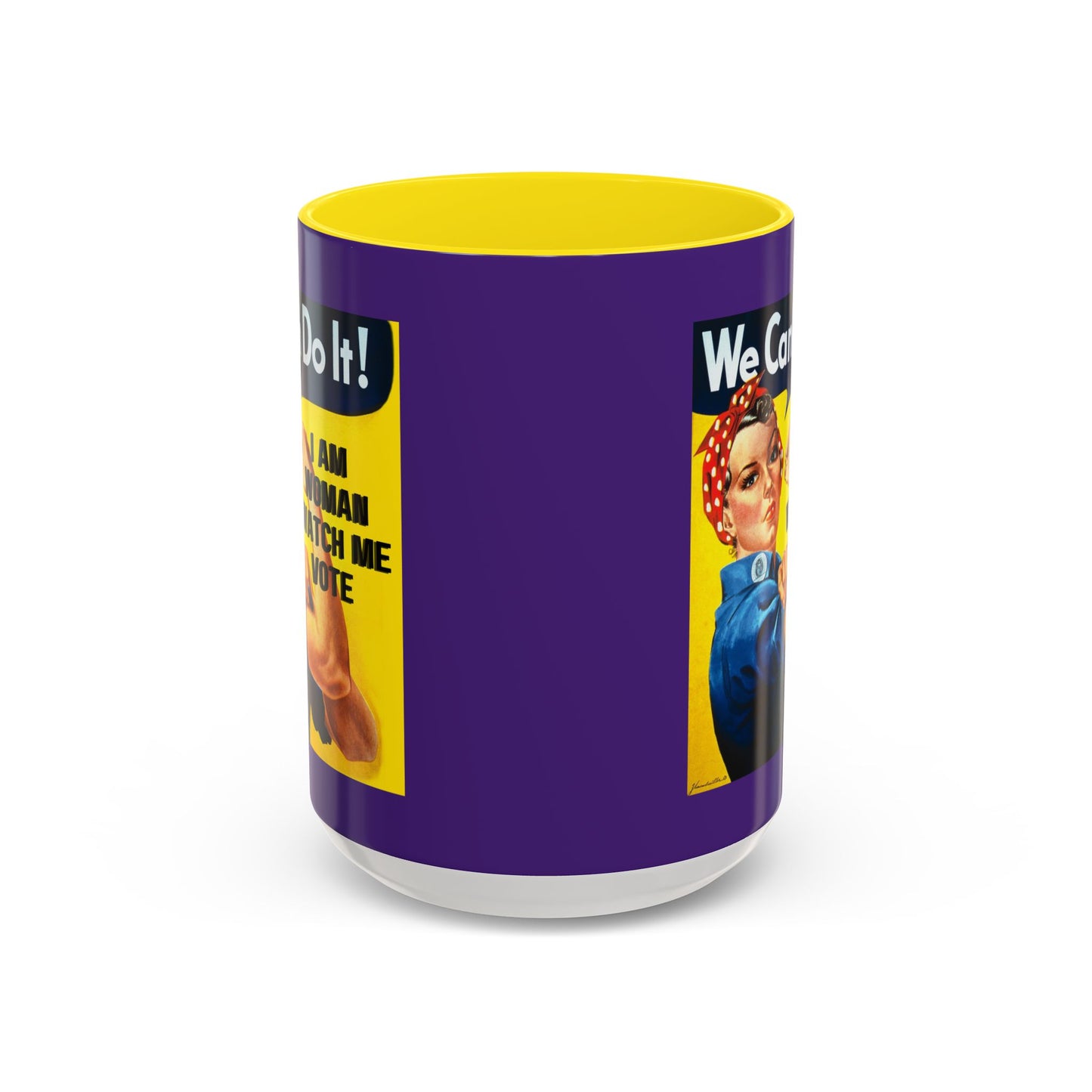 I Am Woman Watch Me Vote Rosie Dark Purple Accent Mug by theGreenDragonTavern.shop