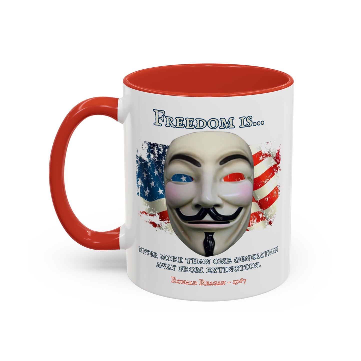 Ronald Reagan Freedom Vendetta White Accent Mug by theGreenDragonTavern.shop