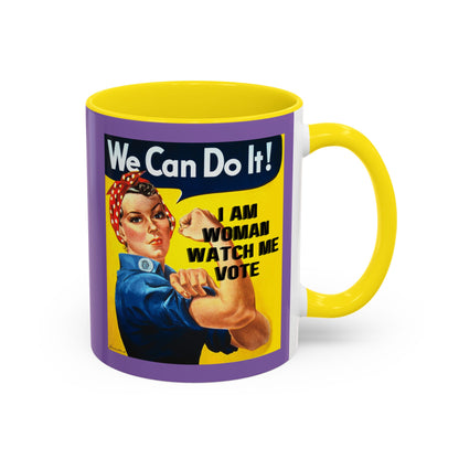 I Am Woman Watch Me Vote Rosie Light Purple Accent Mug by theGreenDragonTavern.shop