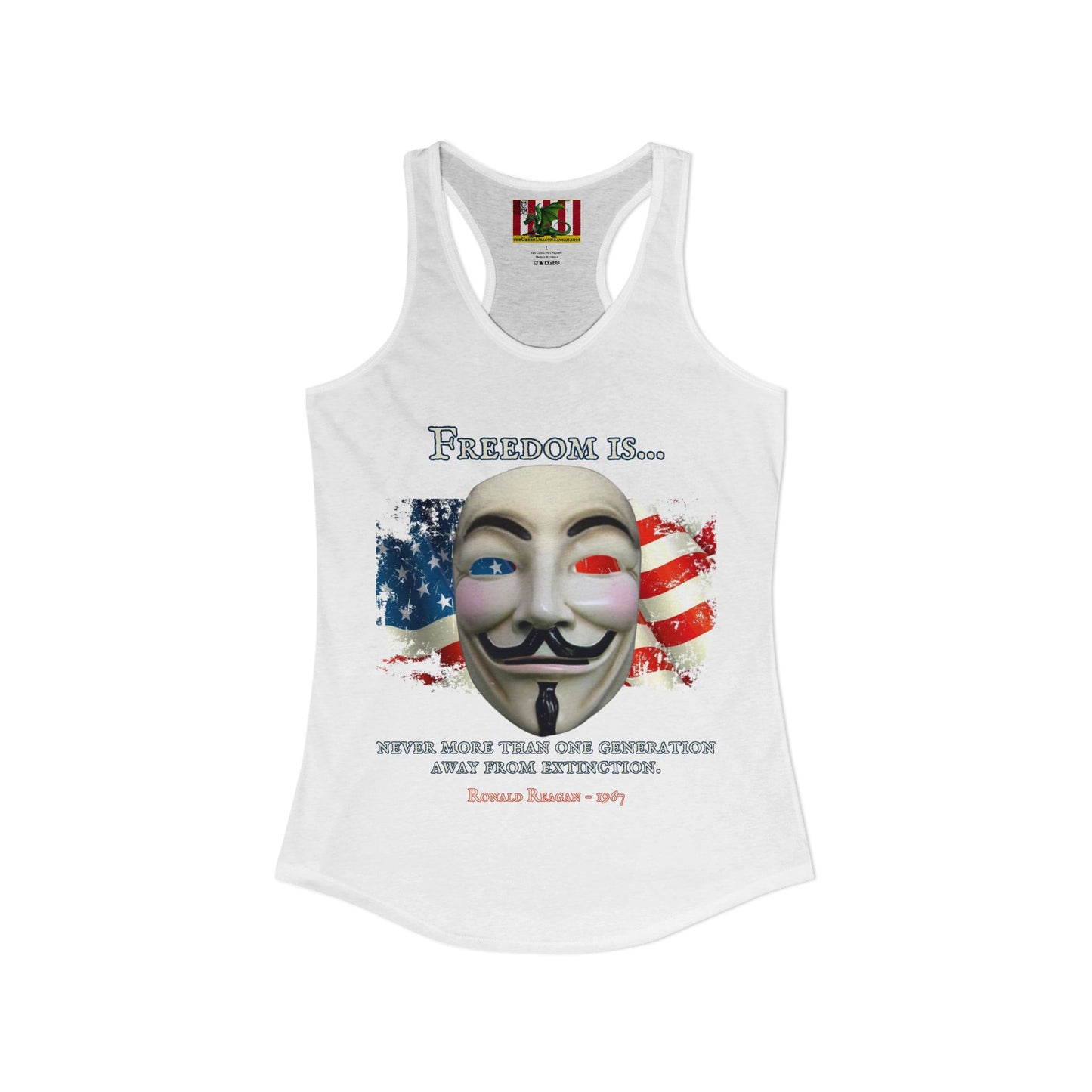 Ronald Reagan Freedom Vendetta Women's Racerback Tank Top by theGreenDragonTavern.shop