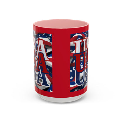 USA Red font Center Patriot Red Accent Mug by theGreenDragonTavern.shop