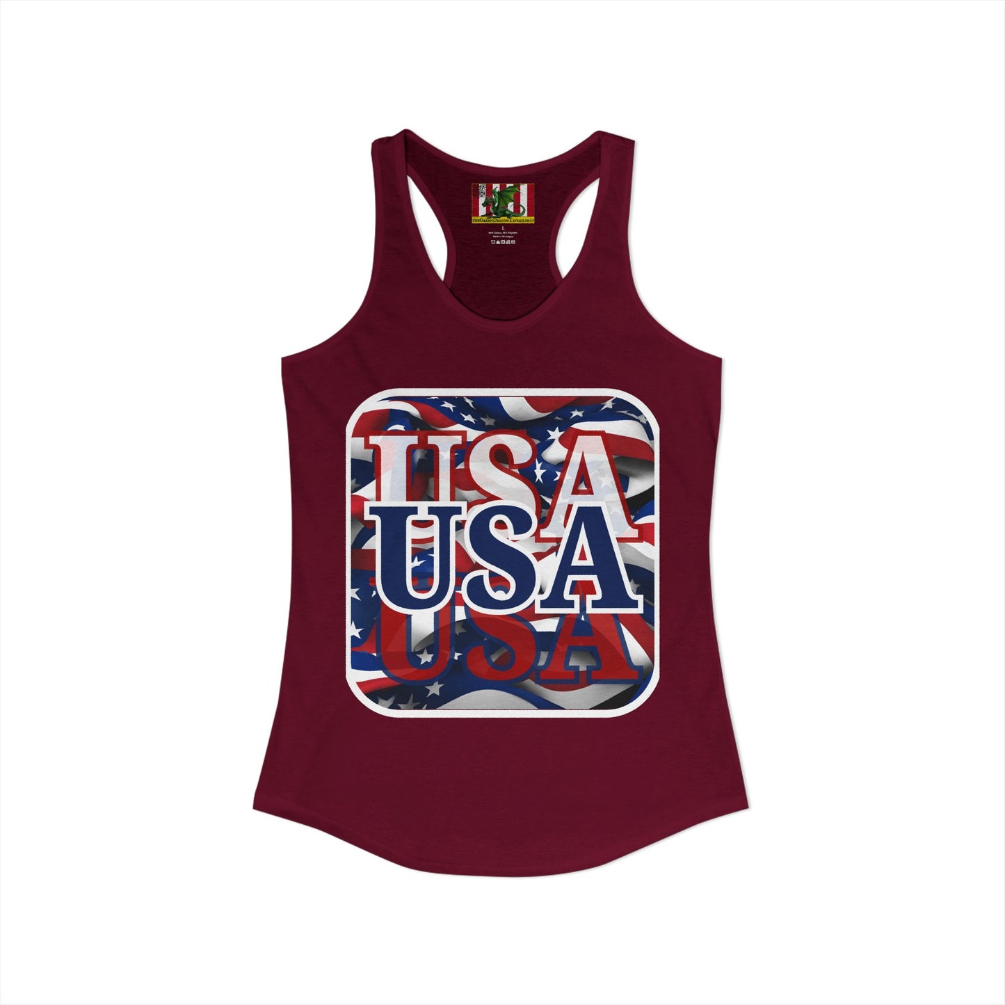 Red White and BLUE USA Patriot Women's Racerback Tank Top by theGreenDragonTavern.shop