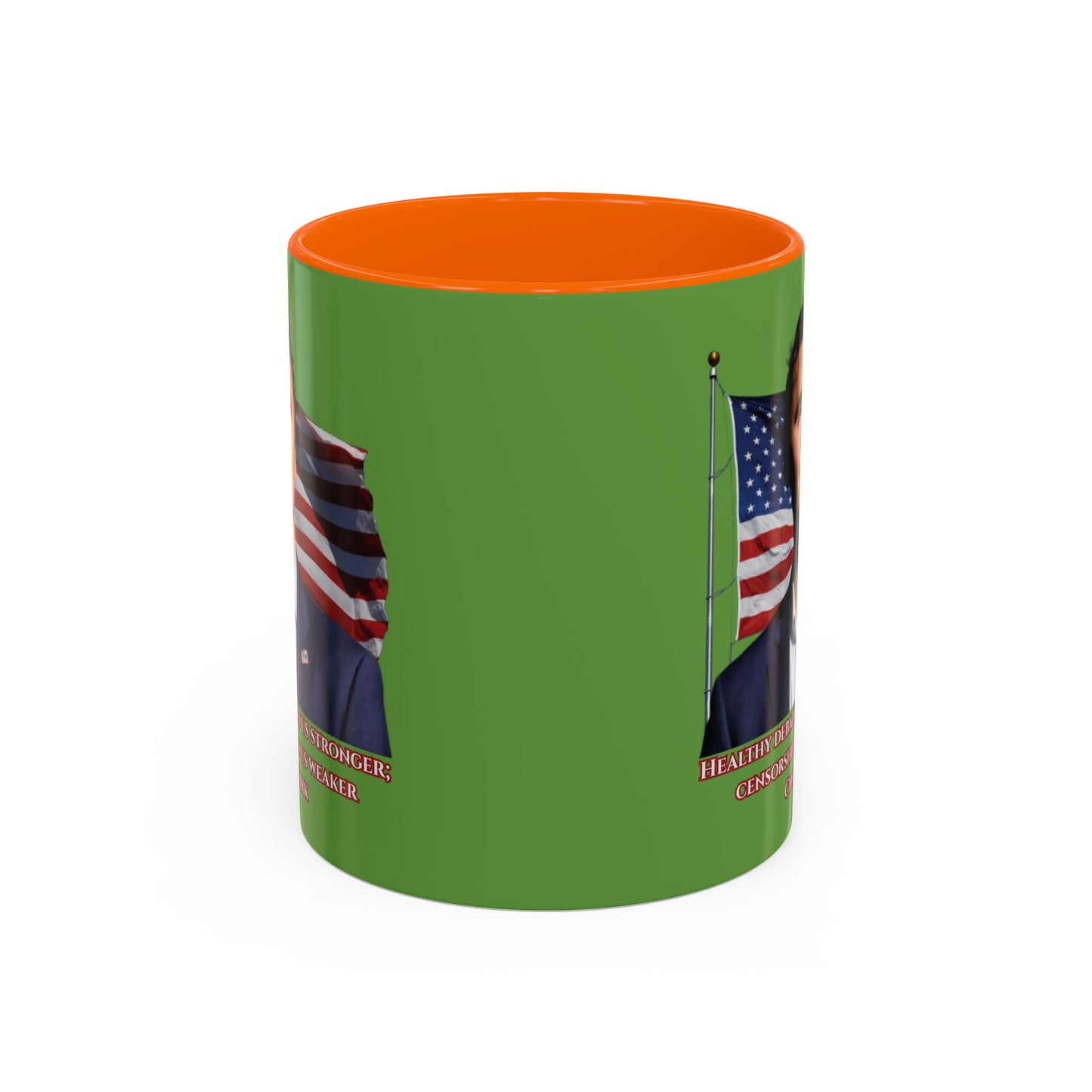 Charlie Kirk, Healthy Debate Green Accent Mug by theGreenDragonTavern.shop