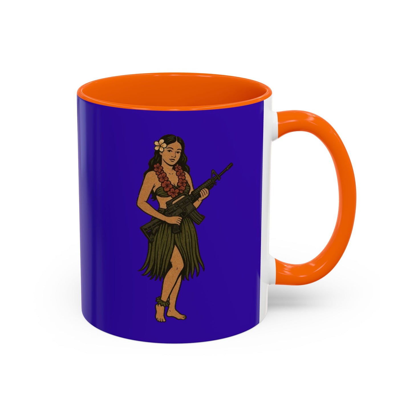 Hula Girl Packin' Heat Dark Purple Accent Mug by theGreenDragonTavern.shop