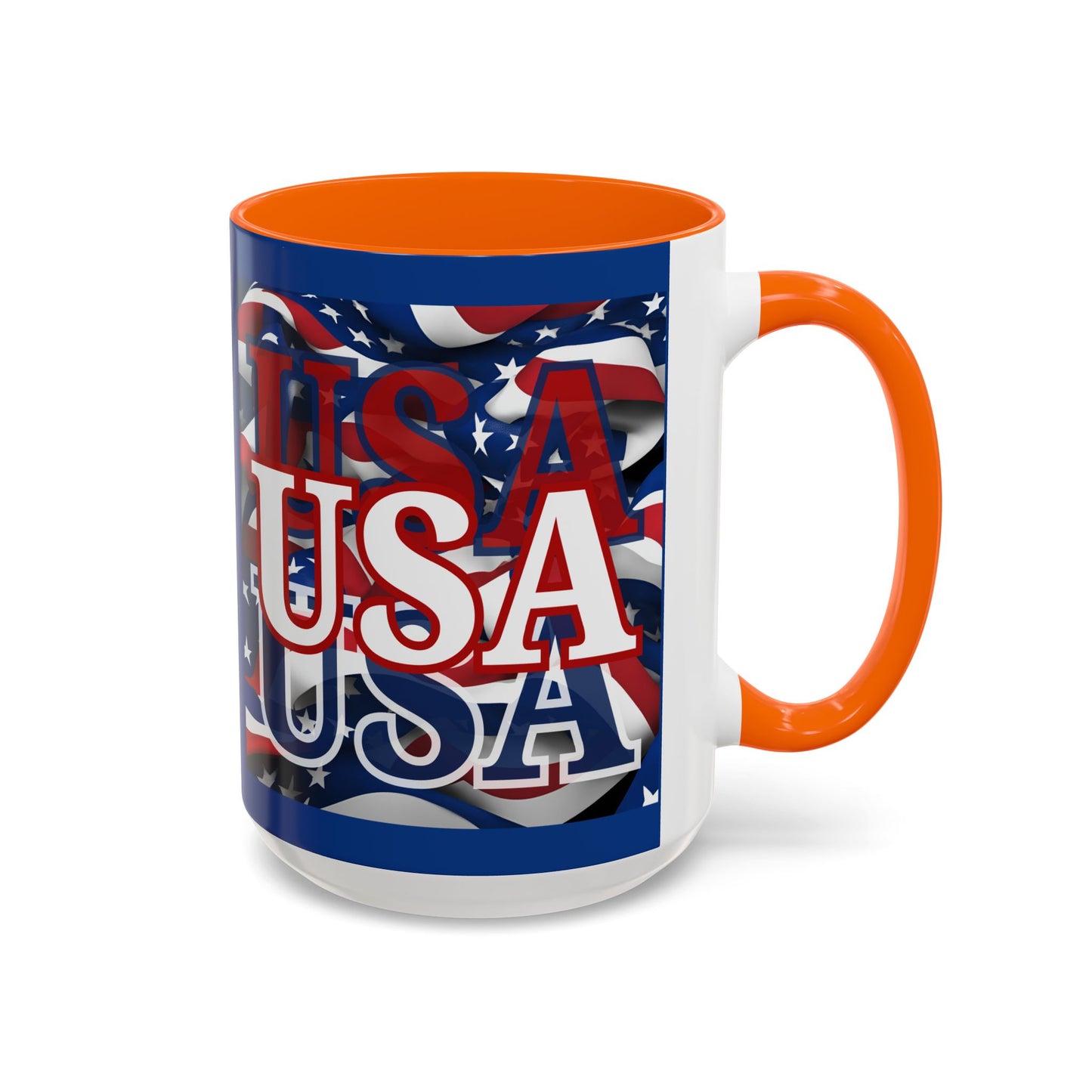 USA White font Center Patriot Blue Accent Mug by theGreenDragonTavern.shop