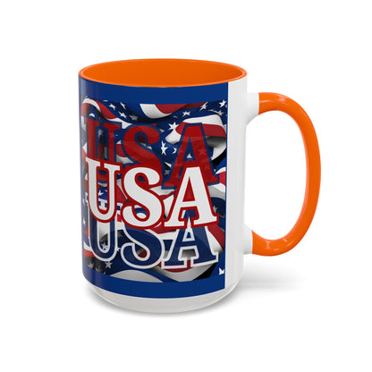 USA White font Center Patriot Blue Accent Mug by theGreenDragonTavern.shop