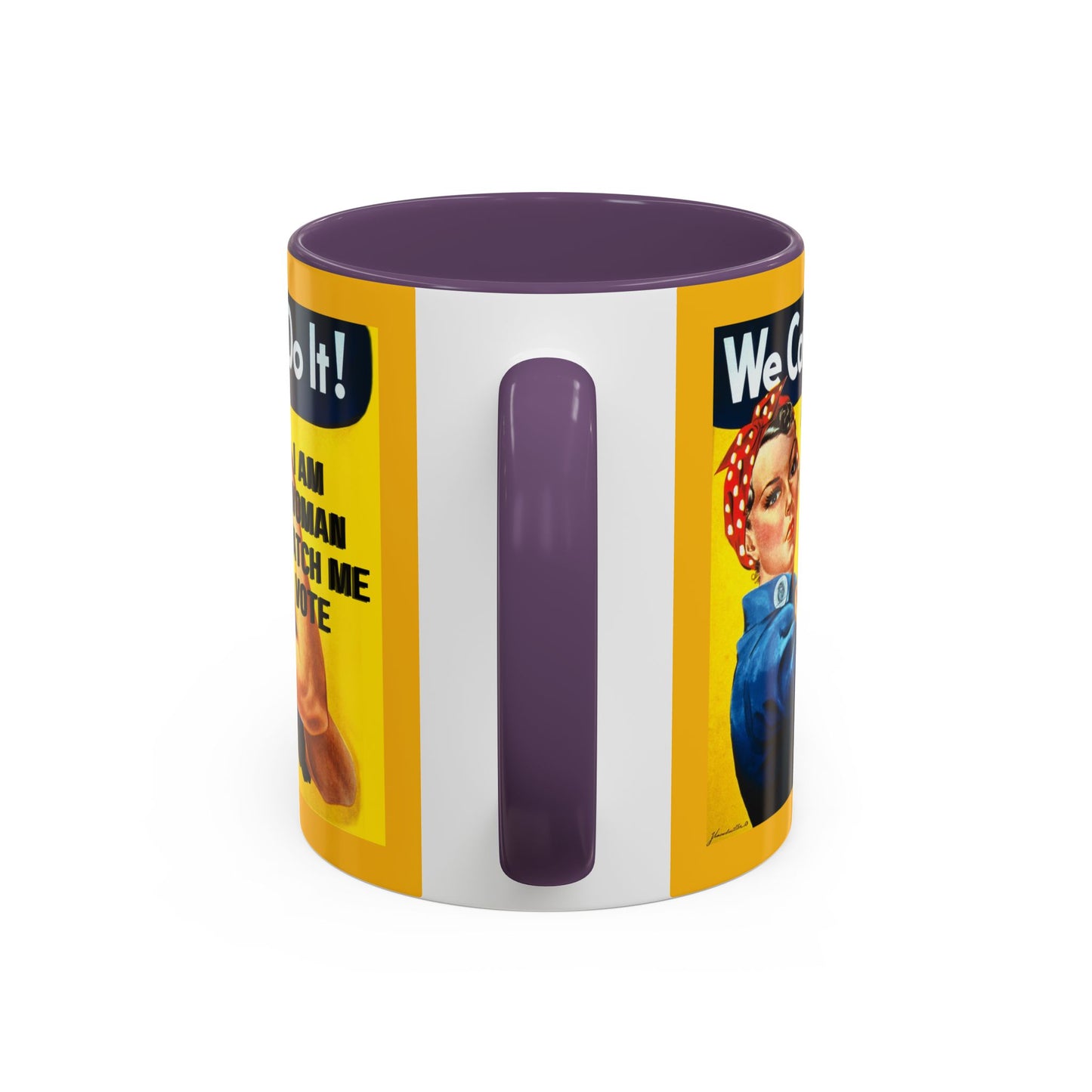 I Am Woman Watch Me Vote Rosie Yellow Accent Mug by theGreenDragonTavern.shop