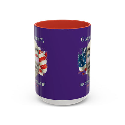 Vendetta, "Give me liberty, or give me death!" Purple Accent Mug by theGreenDragonTavern.shop