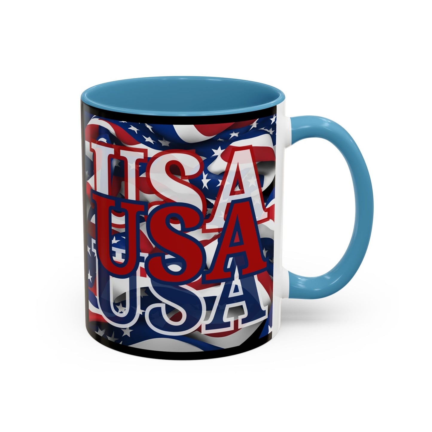 USA Red font Center Patriot Black Accent Mug by theGreenDragonTavern.shop