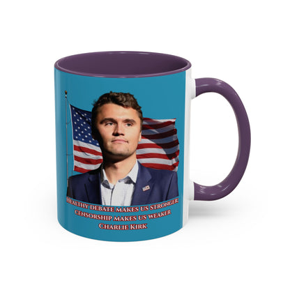 Charlie Kirk, Healthy Debate Turquoise Accent Mug by theGreenDragonTavern.shop