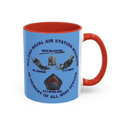 DNASM 2-sided, Founding & Student Art Light Blue Accent Mug by theGreenDragonTavern.shop