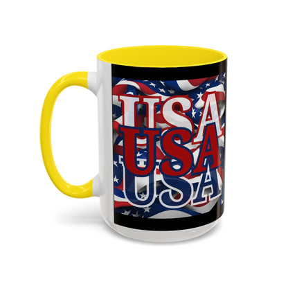 USA Red font Center Patriot Black Accent Mug by theGreenDragonTavern.shop