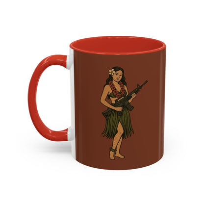 Hula Girl Packin' Heat Brown Accent Mug by theGreenDragonTavern.shop