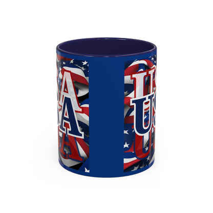 USA Blue font Center Patriot Blue Accent Mug by theGreenDragonTavern.shop