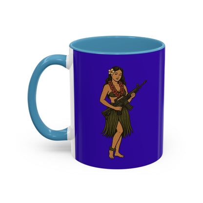 Hula Girl Packin' Heat Dark Purple Accent Mug by theGreenDragonTavern.shop