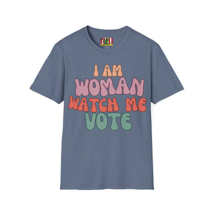 I Am Woman Watch Me Vote Dark colors Unisex T-Shirt by theGreenDragonTavern.shop
