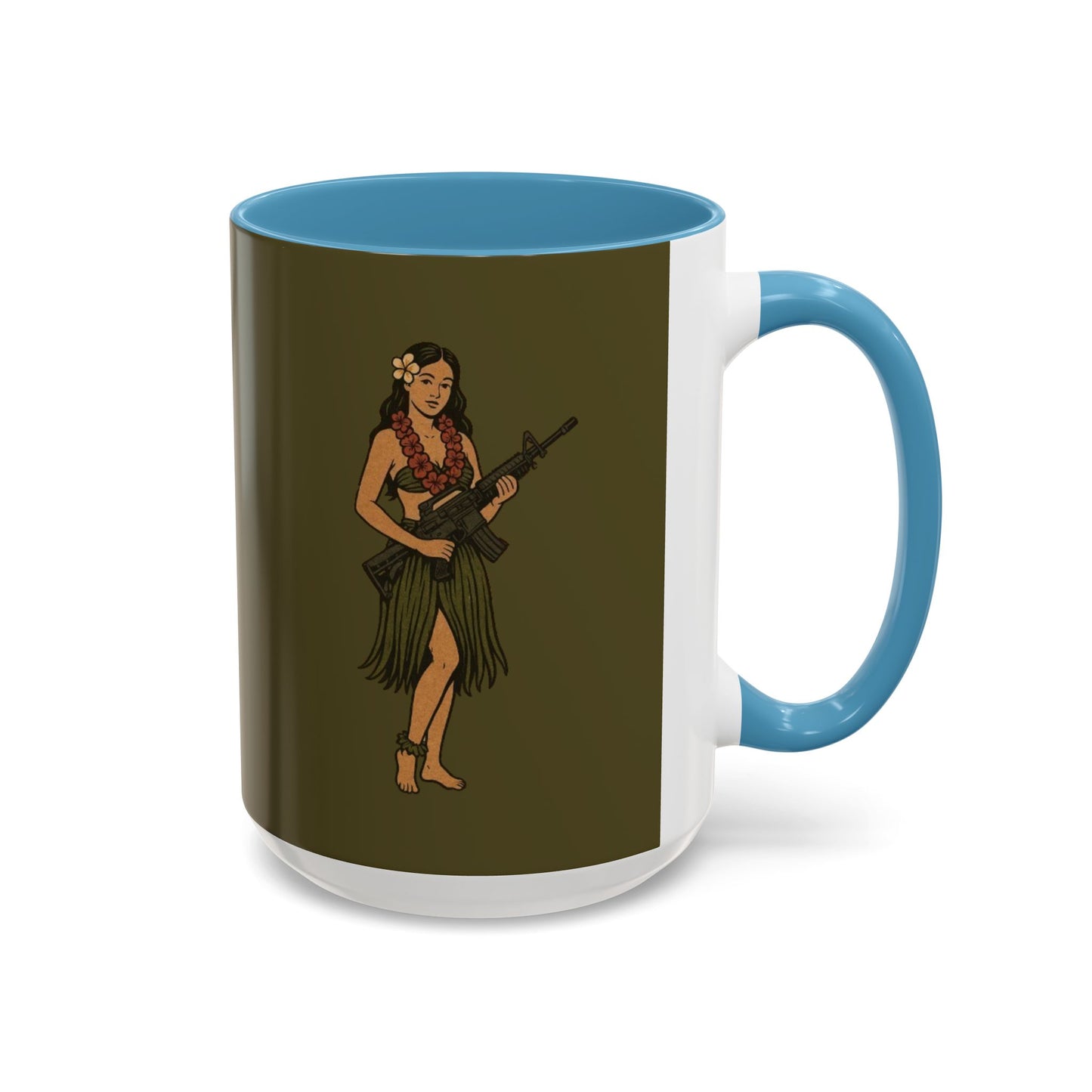 Hula Girl Packin' Heat Dark Green Accent Mug by theGreenDragonTavern.shop