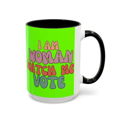 I Am Woman Watch Me Vote Light Green Accent Mug by theGreenDragonTavern.shop