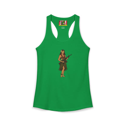 Hula Girl Packin' Heat Women's Racerback Tank Top by theGreenDragonTavern.shop