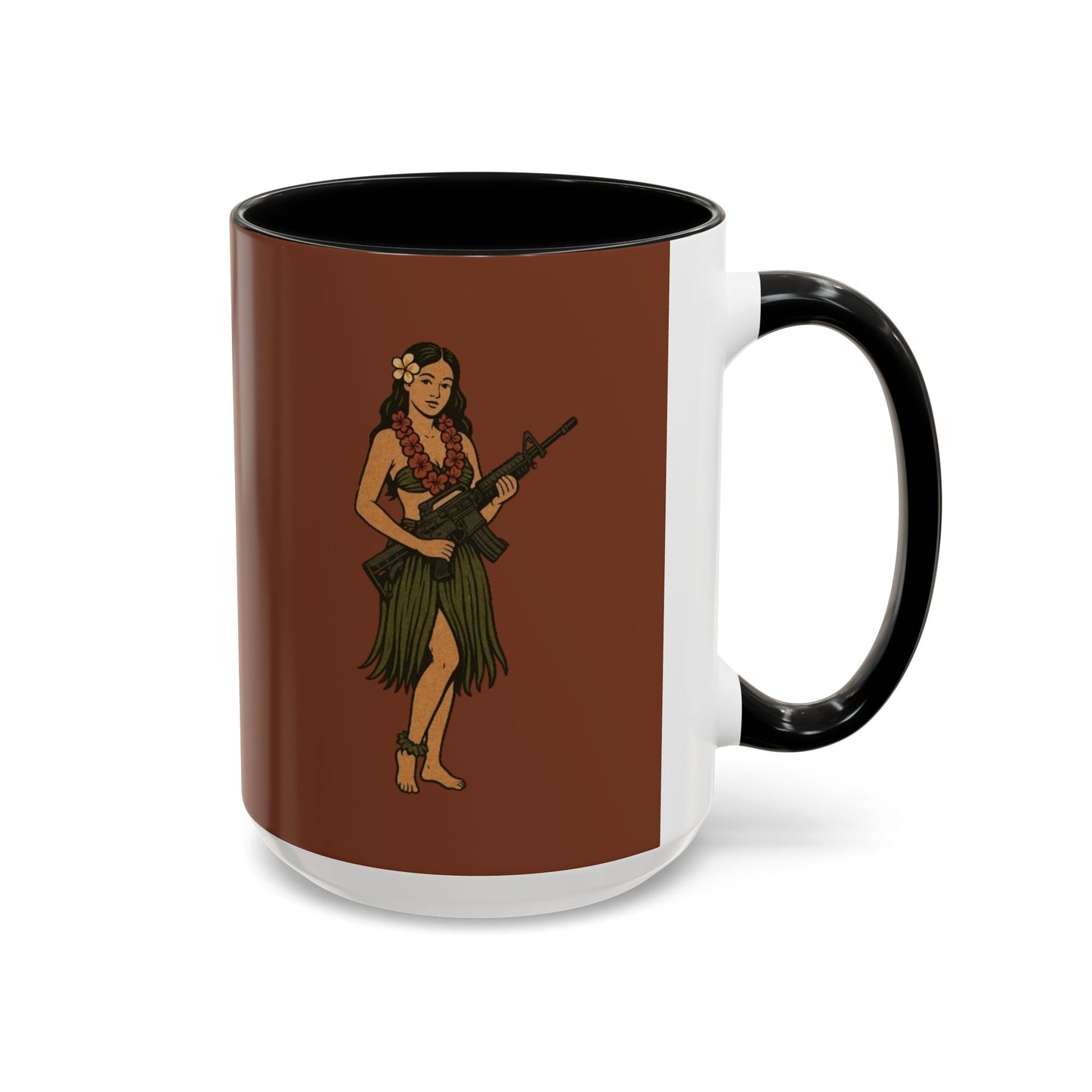 Hula Girl Packin' Heat Brown Accent Mug by theGreenDragonTavern.shop