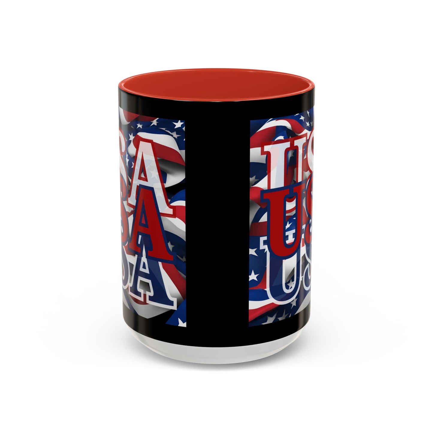 USA Red font Center Patriot Black Accent Mug by theGreenDragonTavern.shop