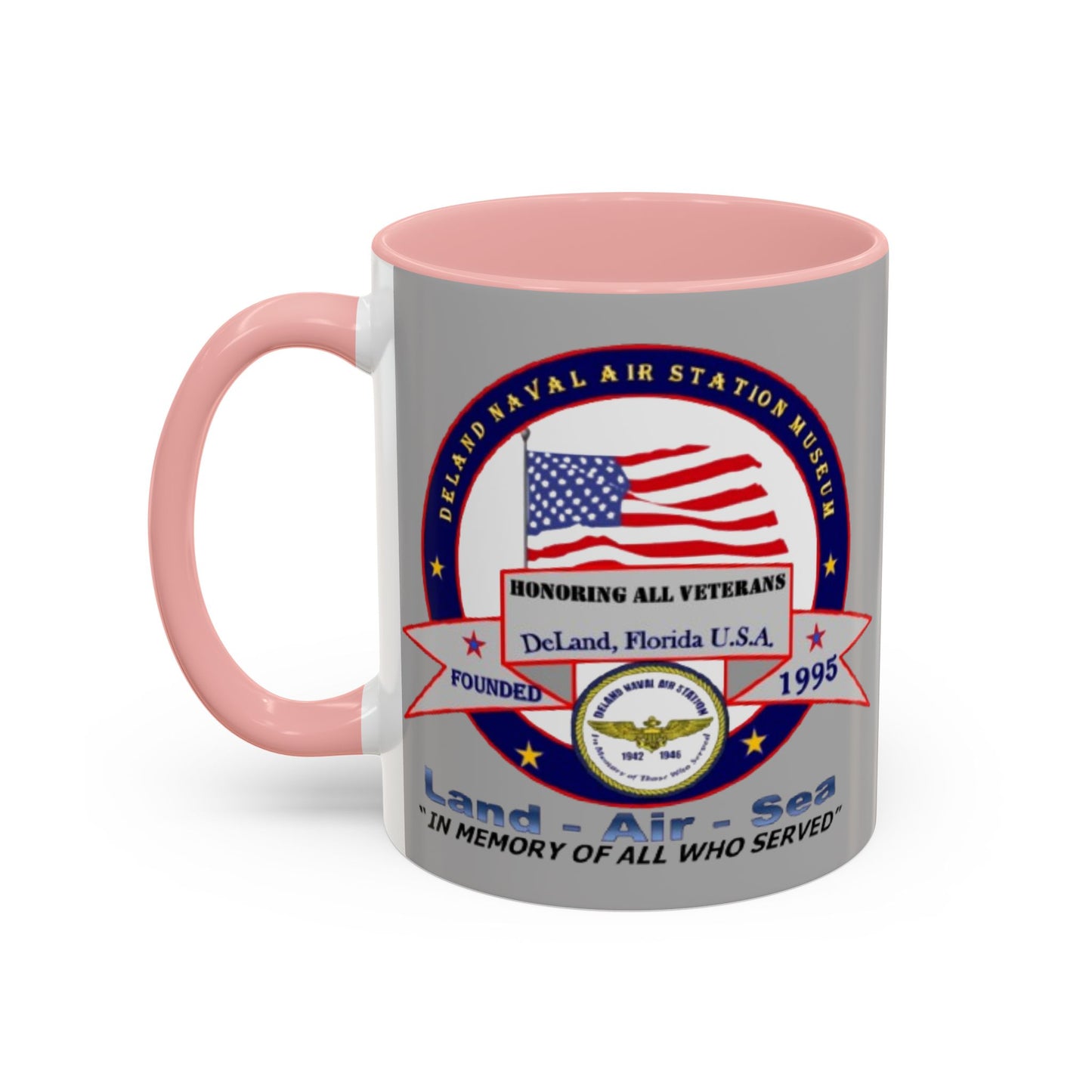 DNASM 2-sided, Founding & Student Art Light Grey Accent Mug by theGreenDragonTavern.shop