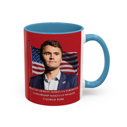 Charlie Kirk, Healthy Debate Red Accent Mug by theGreenDragonTavern.shop