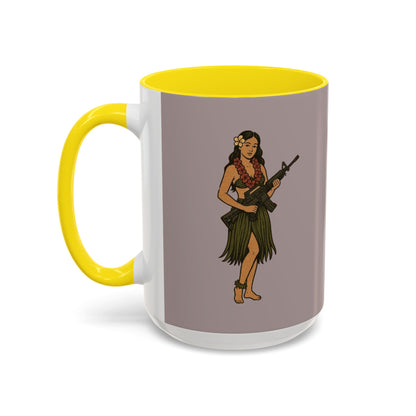 Hula Girl Packin' Heat Grey Accent Mug by theGreenDragonTavern.shop