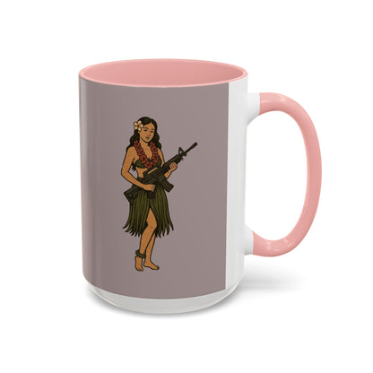 Hula Girl Packin' Heat Grey Accent Mug by theGreenDragonTavern.shop
