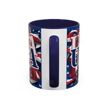 USA Blue font Center Patriot Blue Accent Mug by theGreenDragonTavern.shop