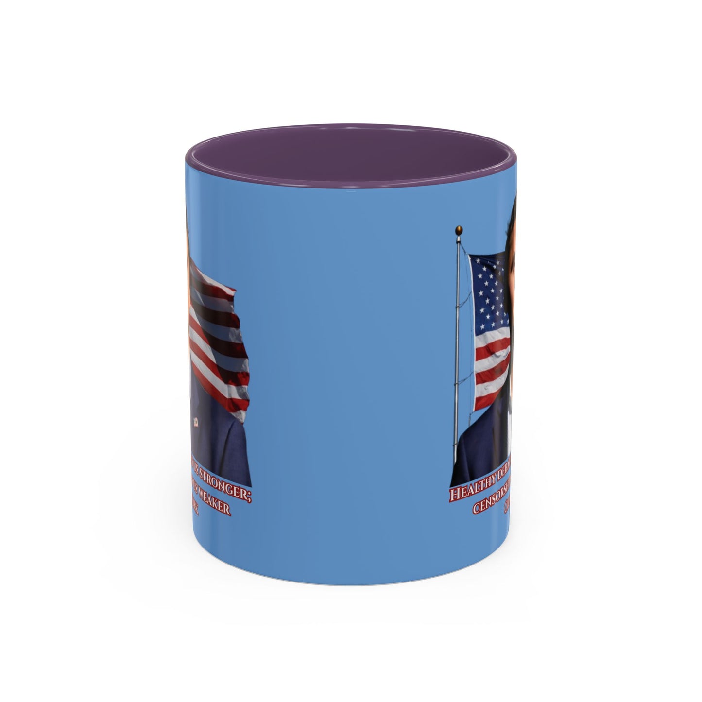 Charlie Kirk, Healthy Debate Light Blue Accent Mug by theGreenDragonTavern.shop