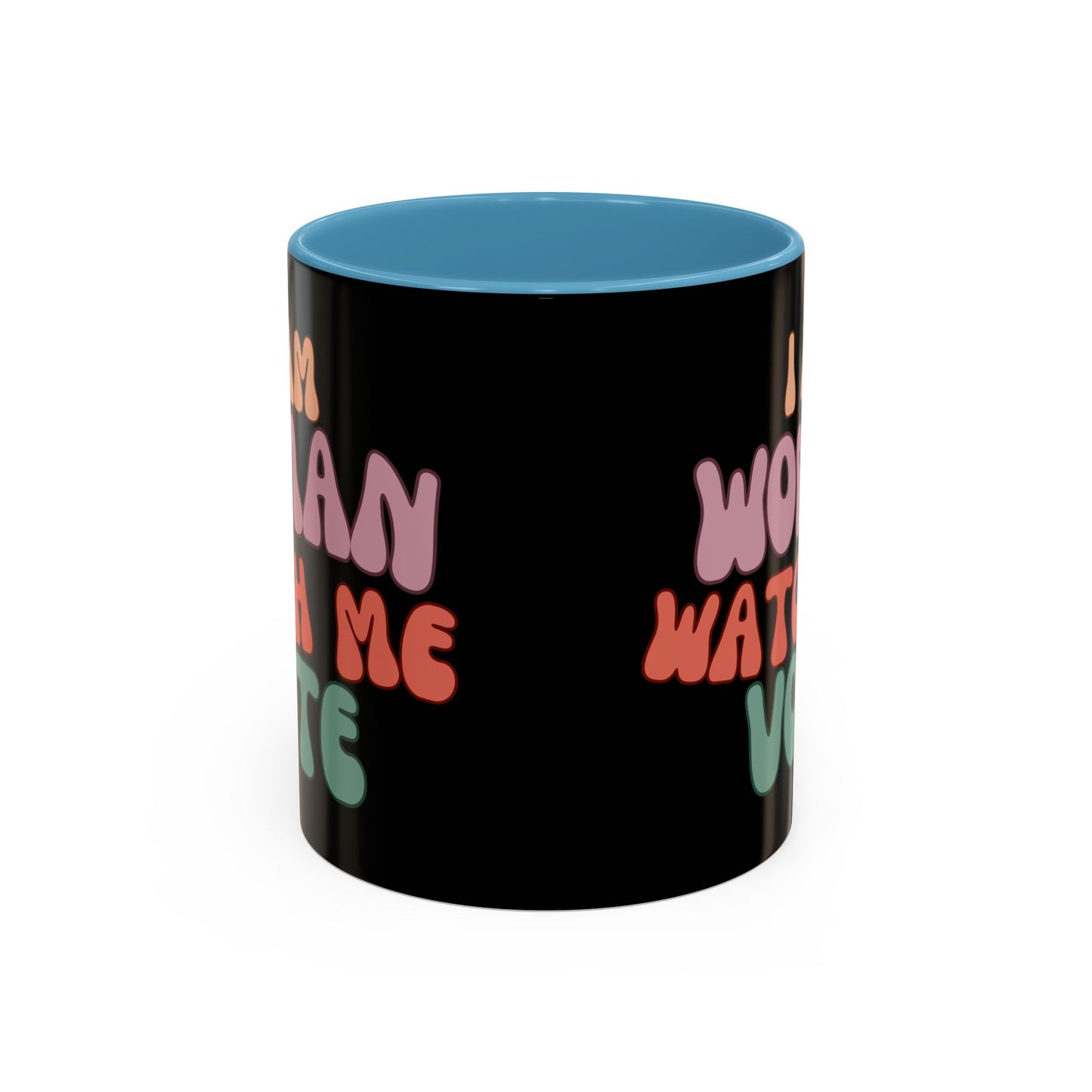 I Am Woman Watch Me Vote Black Accent Mug by theGreenDragonTavern.shop
