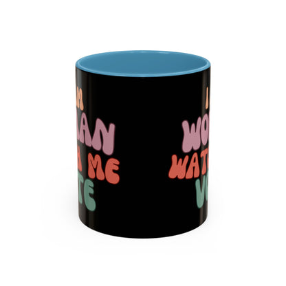I Am Woman Watch Me Vote Black Accent Mug by theGreenDragonTavern.shop