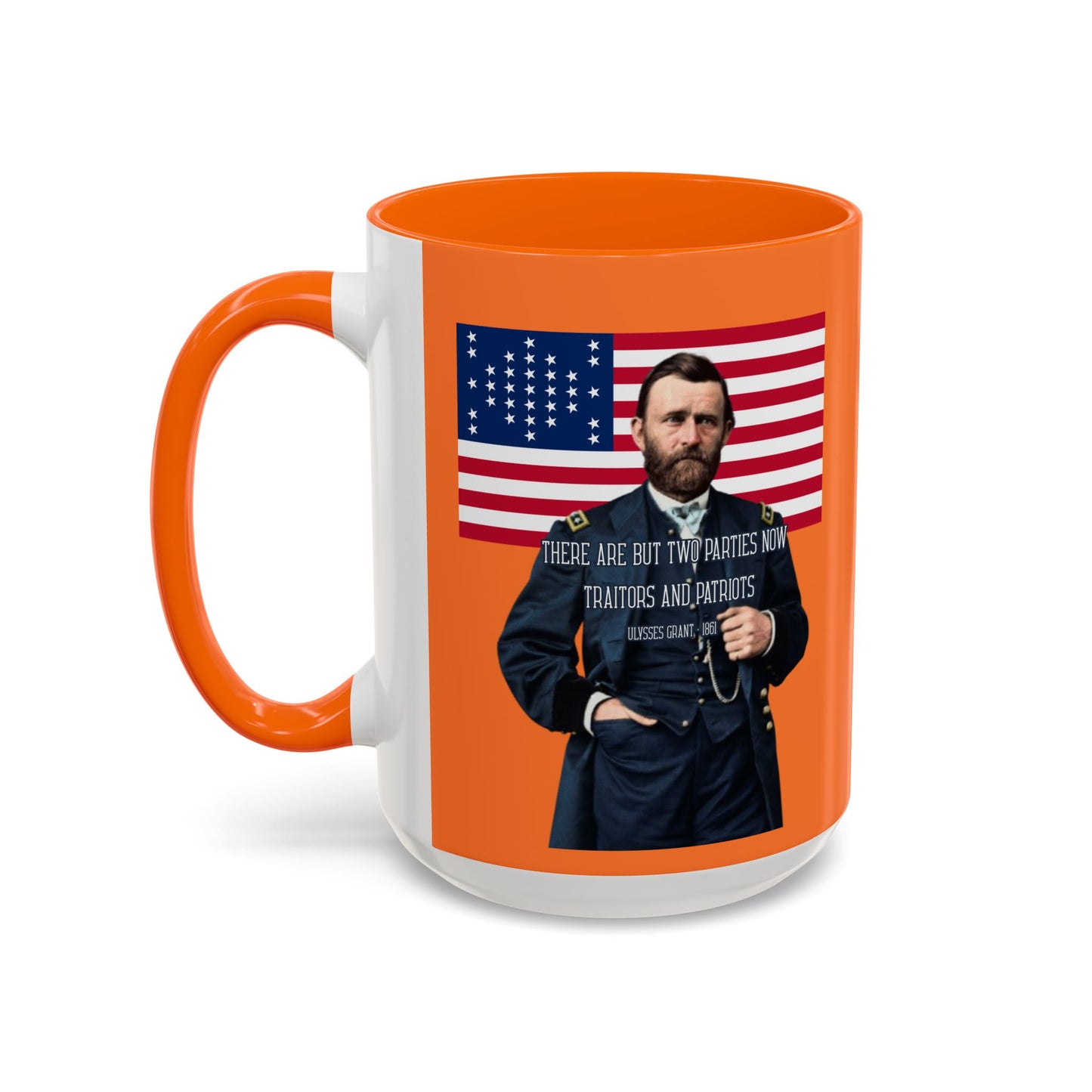 "Traitors and Patriots" Ulysses Grant Orange Accent Mug by theGreenDragonTavern.shop