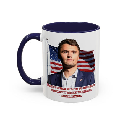 Charlie Kirk, Healthy Debate White Accent Mug by theGreenDragonTavern.shop