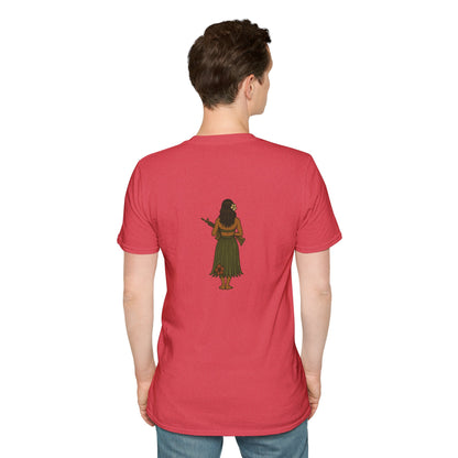 2-sided, Hula Girl Packin' Heat Light colors Unisex T-Shirt by theGreenDragonTavern.shop