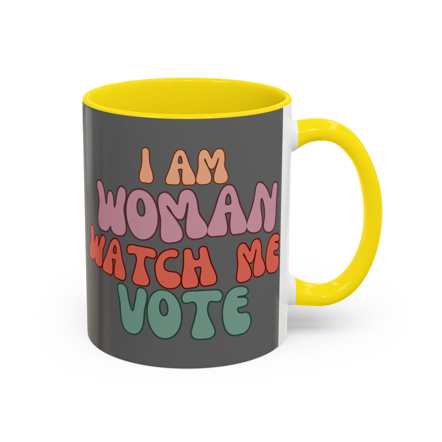 I Am Woman Watch Me Vote Grey Accent Mug by theGreenDragonTavern.shop