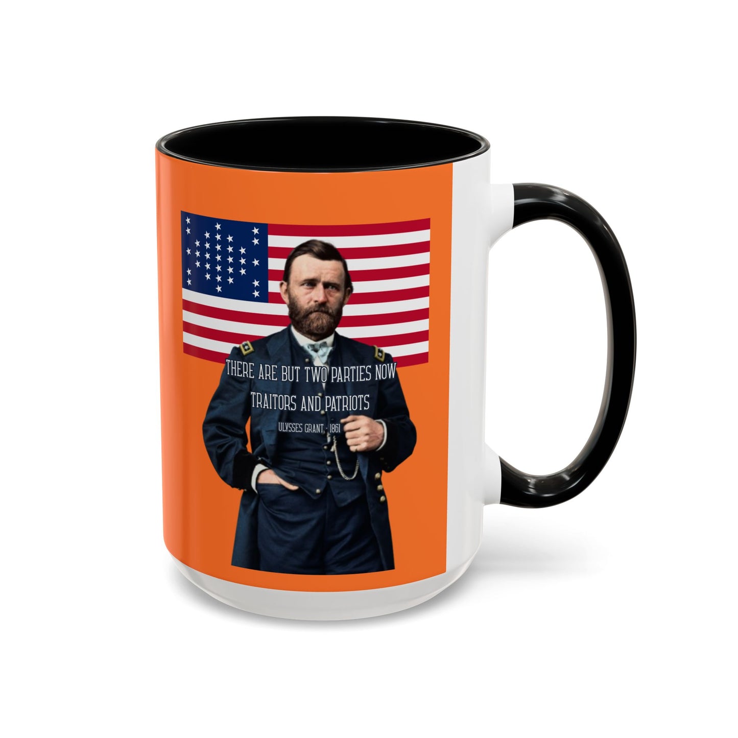 "Traitors and Patriots" Ulysses Grant Orange Accent Mug by theGreenDragonTavern.shop