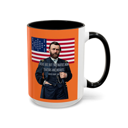"Traitors and Patriots" Ulysses Grant Orange Accent Mug by theGreenDragonTavern.shop