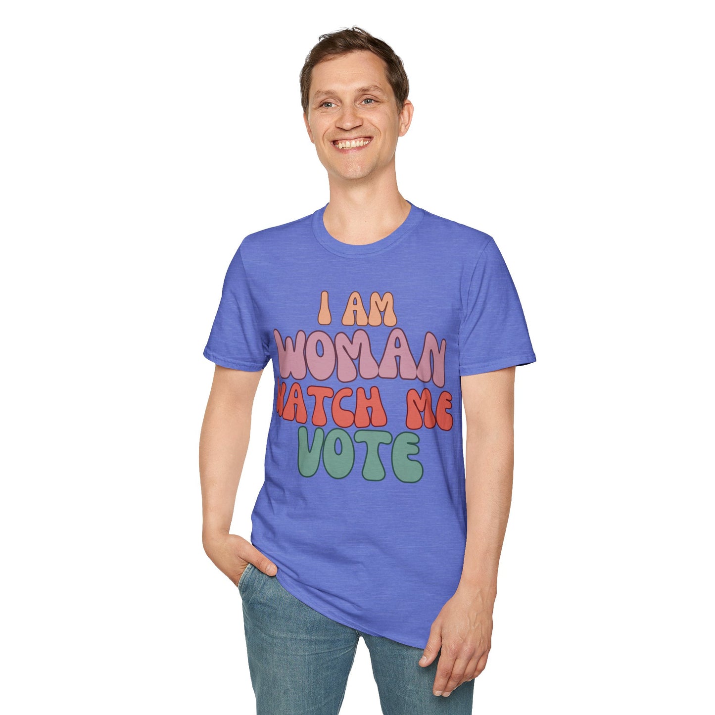 2-sided I Am Woman Watch Me Vote LTcolors Unisex T-Shirt by theGreenDragonTavern.shop