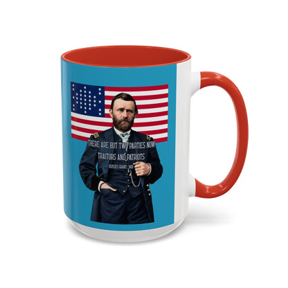 "Traitors and Patriots" Ulysses Grant Turquoise Accent Mug by theGreenDragonTavern.shop
