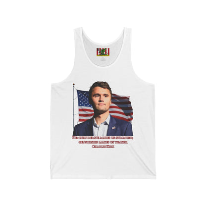 Charlie Kirk, Healthy Debate Unisex Jersey Tank Top by theGreenDragonTavern.shop