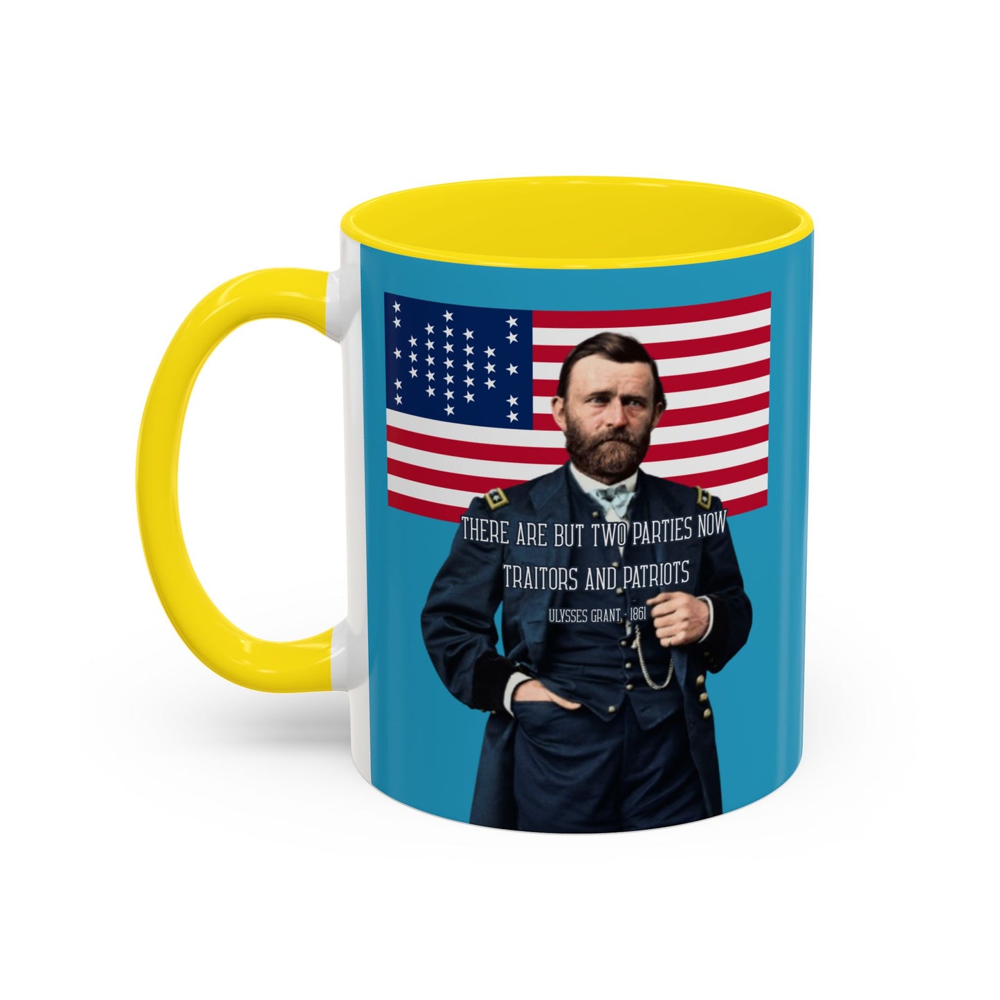 "Traitors and Patriots" Ulysses Grant Turquoise Accent Mug by theGreenDragonTavern.shop
