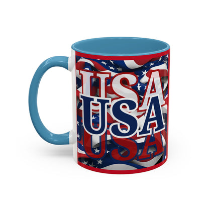 USA Blue font Center Patriot Red Accent Mug by theGreenDragonTavern.shop