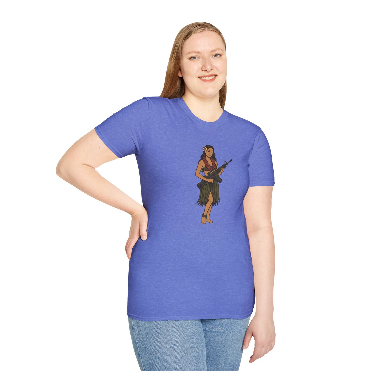 Hula Girl Packin' Heat Light colors Unisex T-Shirt by theGreenDragonTavern.shop